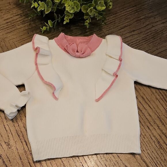 White Sweater with Pink Ruffles Size 4/5 - Picture 1 of 7